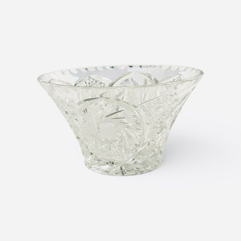 Vintage Brilliant Period Cut Crystal Bowl - Pinwheel & Hobstar Pattern - 6”